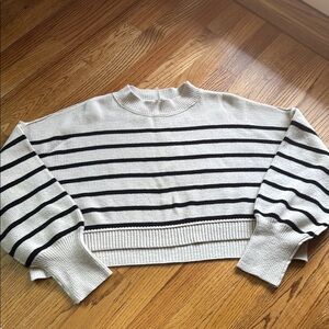 Free People Black and Cream Striped Sweater